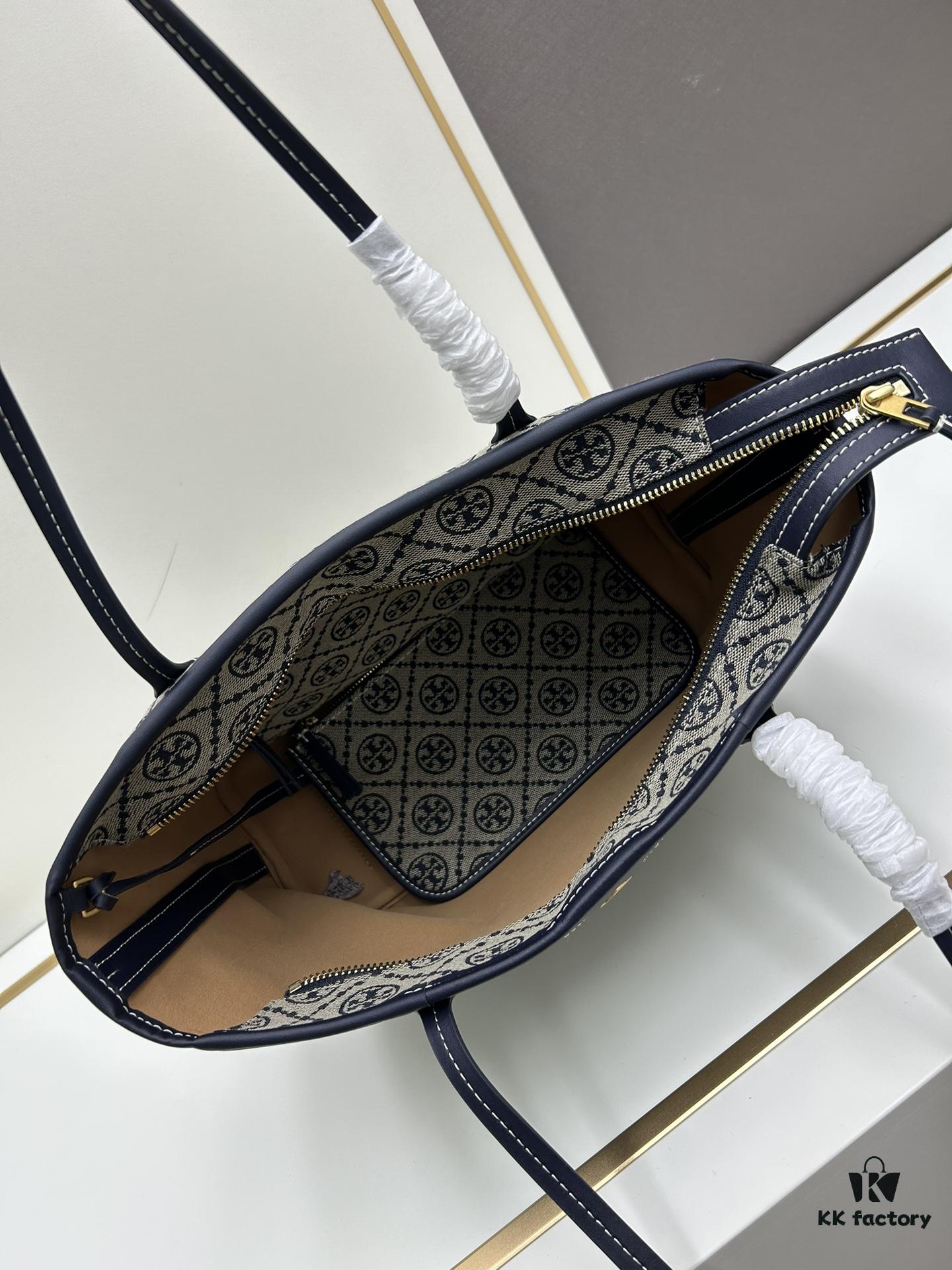 6930b2156e68136f4d9ad8c4 Tory Burch Small Monogram Tote Bag with Signature Double-T Logo in Woven Jacquard Fabric