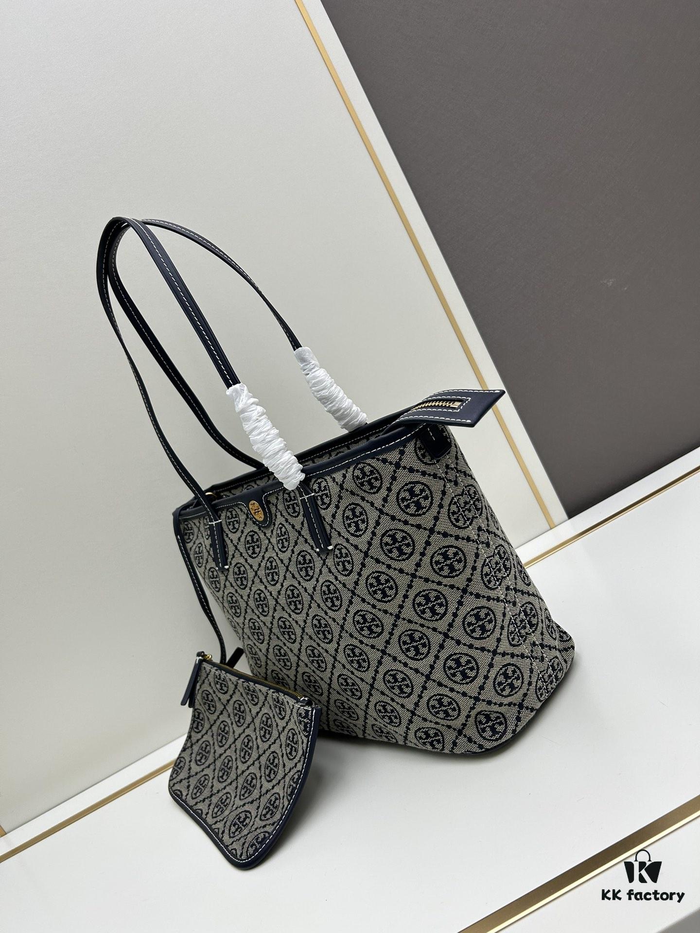 6930b2156e68136f4d9ad8c5 Tory Burch Small Monogram Tote Bag with Signature Double-T Logo in Woven Jacquard Fabric