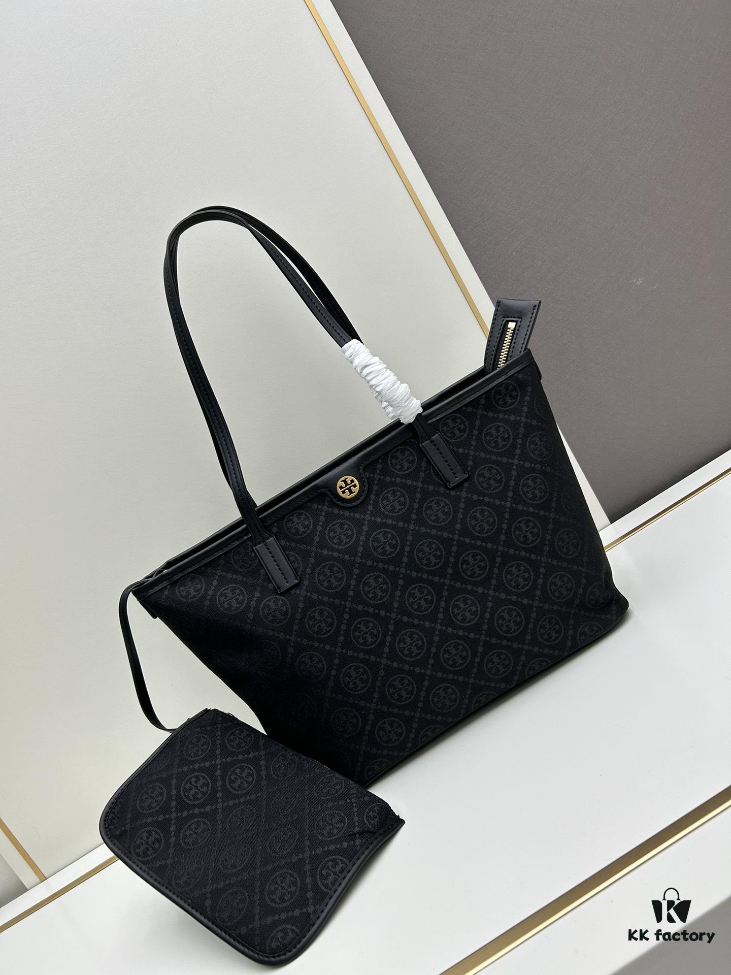 6930b2176e68136f4d9ad8c8 Tory Burch Small Monogram Tote Bag with Double-T Logo in Woven Jacquard Fabric