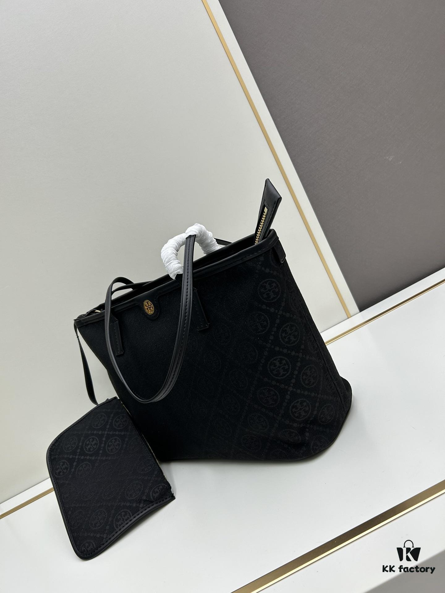 6930b2176e68136f4d9ad8ca Tory Burch Small Monogram Tote Bag with Double-T Logo in Woven Jacquard Fabric