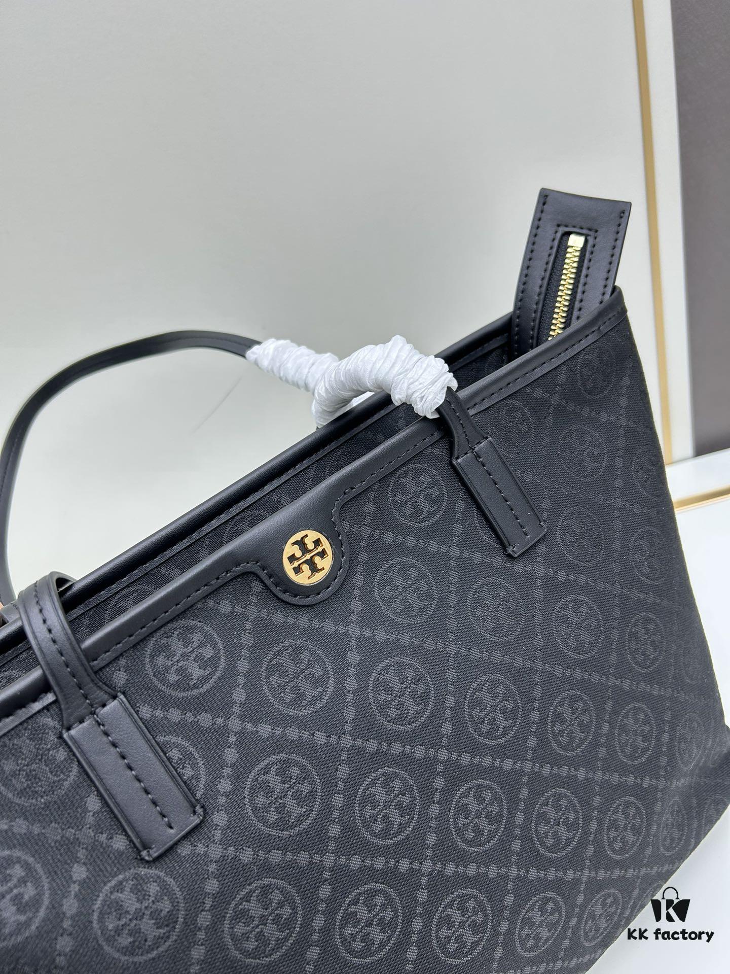 6930b21a6e68136f4d9ad8cd Tory Burch Small Monogram Tote Bag with Double-T Logo in Woven Jacquard Fabric