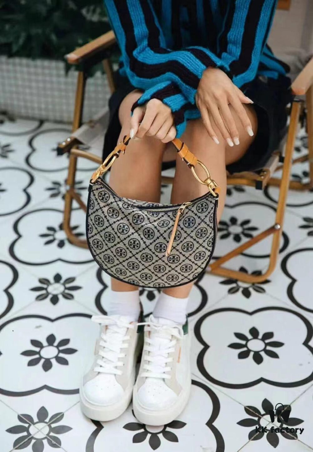 6930b24b6e68136f4d9ad922 Tory Burch Classic Series, New Moon Bag with Signature T-Monogram Pattern