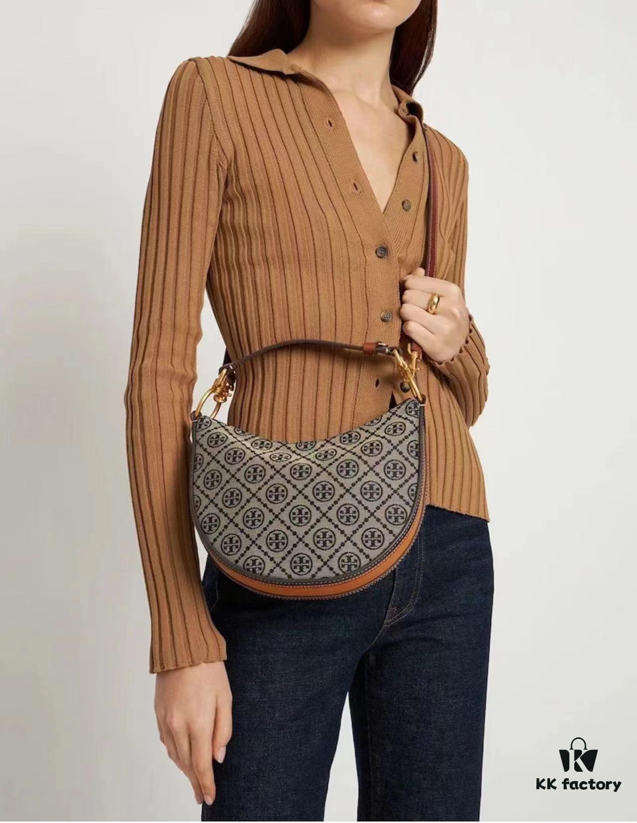 6930b24c6e68136f4d9ad924 Tory Burch Classic Series, New Moon Bag with Signature T-Monogram Pattern