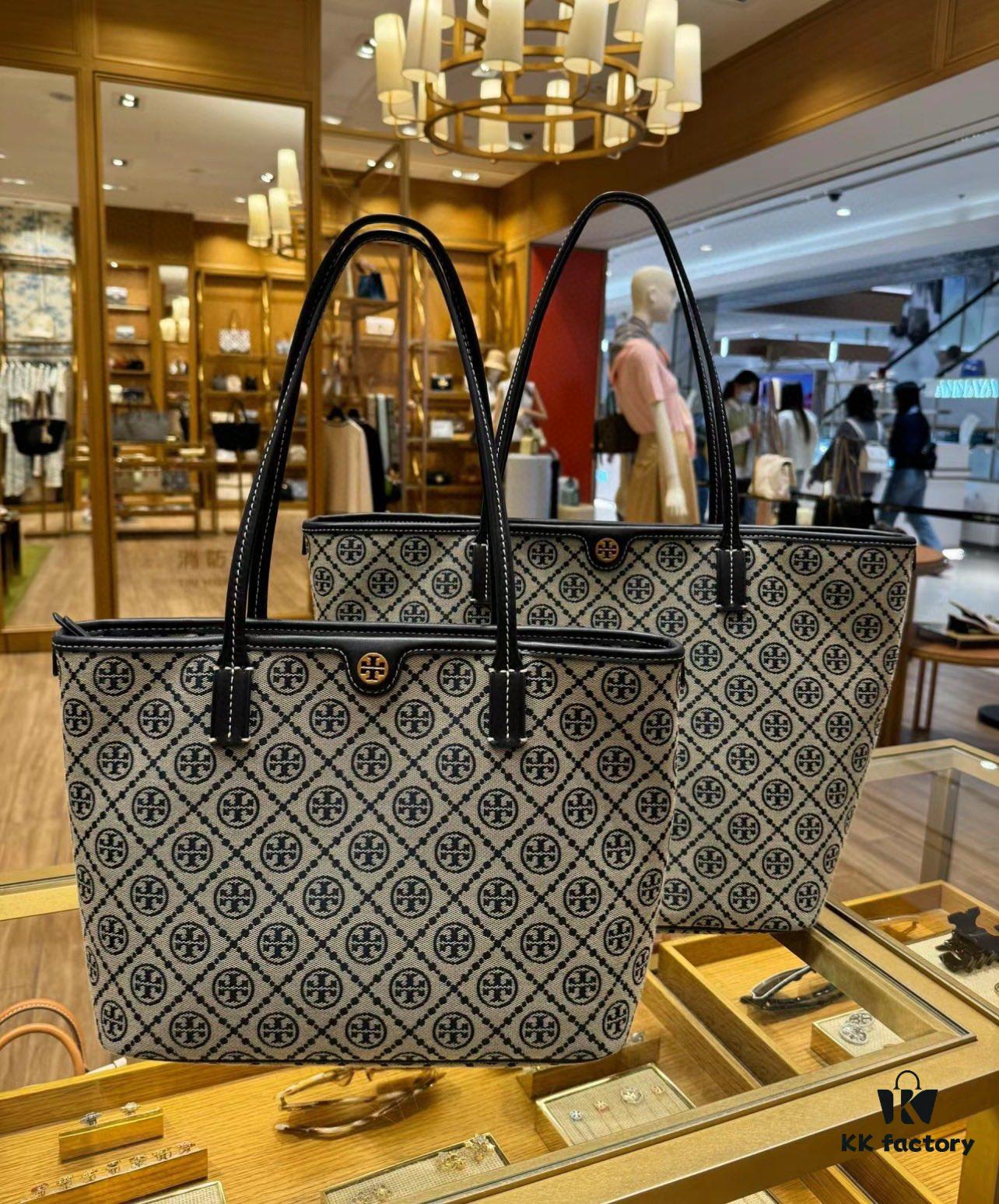 6930b2586e68136f4d9ad939 Tory Burch Large Monogram Shopping Tote Bag