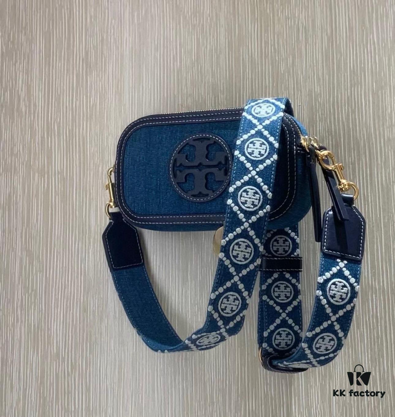 6930b2656e68136f4d9ad950 Authentic Quality Tory Burch New Denim Camera Bag Miller Crossbody Shoulder Bag in Denim Blue