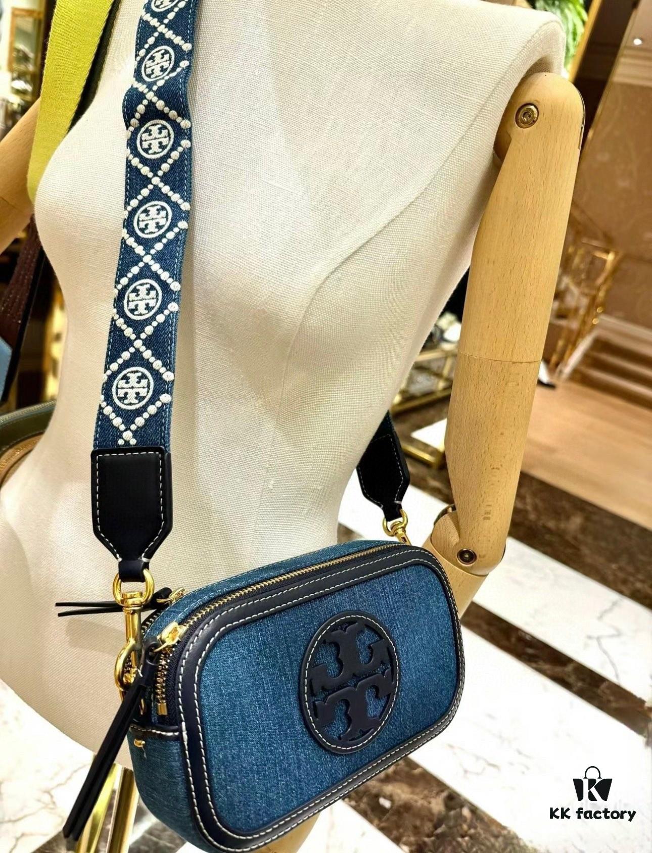 6930b2666e68136f4d9ad952 Authentic Quality Tory Burch New Denim Camera Bag Miller Crossbody Shoulder Bag in Denim Blue
