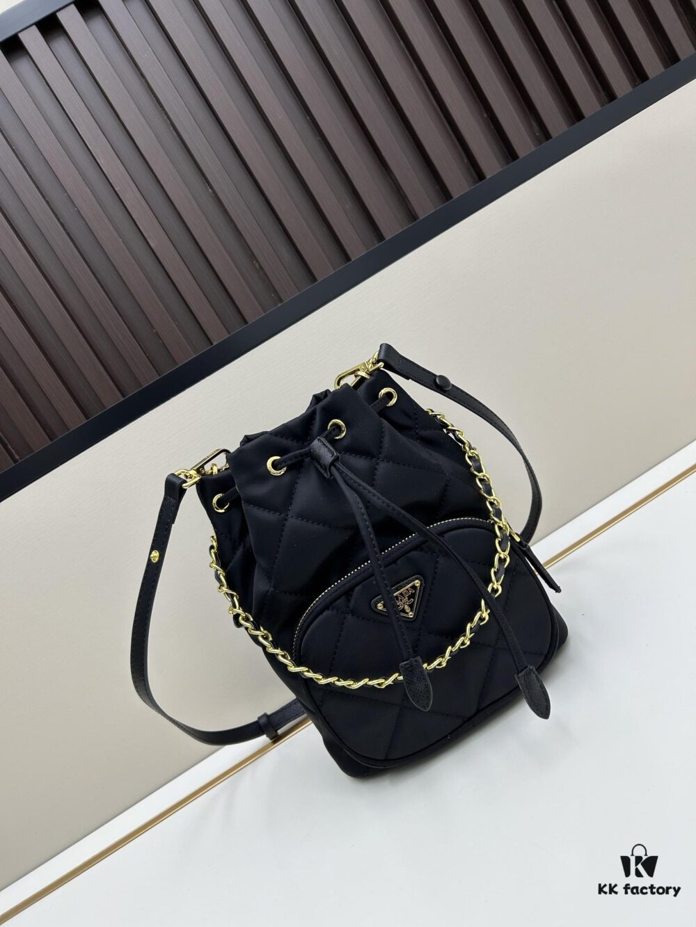 6930b3466e68136f4d9adaa9 PRADA Mini Black and Gold Bucket Bag 🧚 So Elegant~