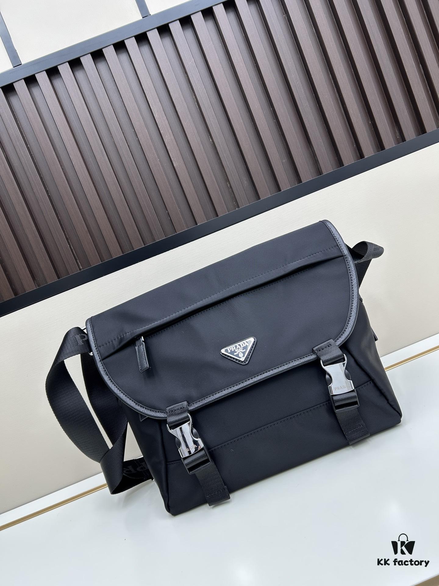 6930b35a6e68136f4d9adabf Prada RE-NYLON Recycled Nylon and Saffiano Leather Shoulder Bag! Crossbody Messenger Bag, Unisex! Parachute Fabric with Crosshatch Calfskin, Zippered Compartment at Back, Another Zippered Pocket on the Flap! Two Snap Closures at the Opening for Security and Practicality! Adjustable Shoulder Strap! Size 30 x 25 cm, Model 2387