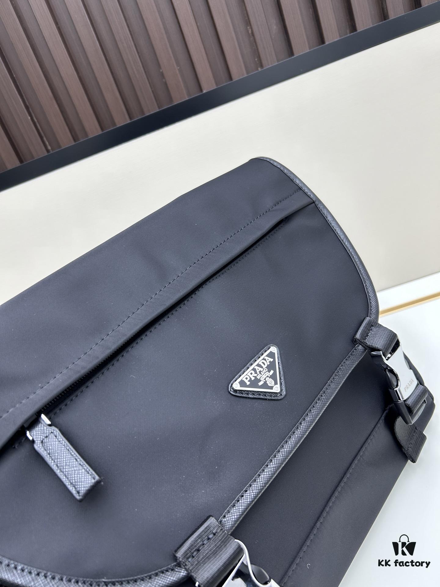 6930b35d6e68136f4d9adac3 Prada RE-NYLON Recycled Nylon and Saffiano Leather Shoulder Bag! Crossbody Messenger Bag, Unisex! Parachute Fabric with Crosshatch Calfskin, Zippered Compartment at Back, Another Zippered Pocket on the Flap! Two Snap Closures at the Opening for Security and Practicality! Adjustable Shoulder Strap! Size 30 x 25 cm, Model 2387