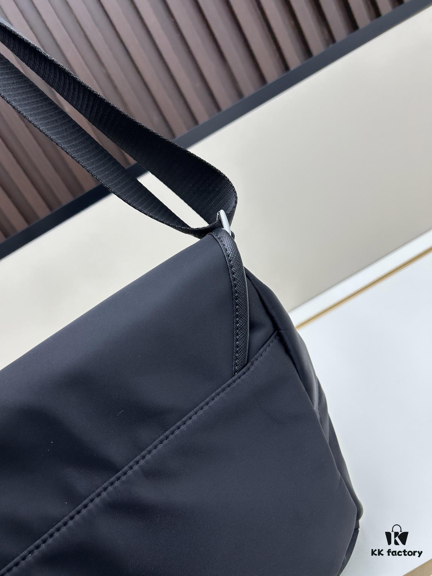6930b3606e68136f4d9adac5 Prada RE-NYLON Recycled Nylon and Saffiano Leather Shoulder Bag! Crossbody Messenger Bag, Unisex! Parachute Fabric with Crosshatch Calfskin, Zippered Compartment at Back, Another Zippered Pocket on the Flap! Two Snap Closures at the Opening for Security and Practicality! Adjustable Shoulder Strap! Size 30 x 25 cm, Model 2387