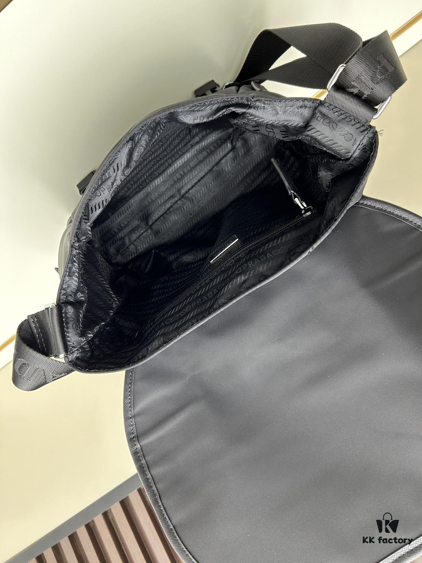 6930b3616e68136f4d9adac8 Prada RE-NYLON Recycled Nylon and Saffiano Leather Shoulder Bag! Crossbody Messenger Bag, Unisex! Parachute Fabric with Crosshatch Calfskin, Zippered Compartment at Back, Another Zippered Pocket on the Flap! Two Snap Closures at the Opening for Security and Practicality! Adjustable Shoulder Strap! Size 30 x 25 cm, Model 2387