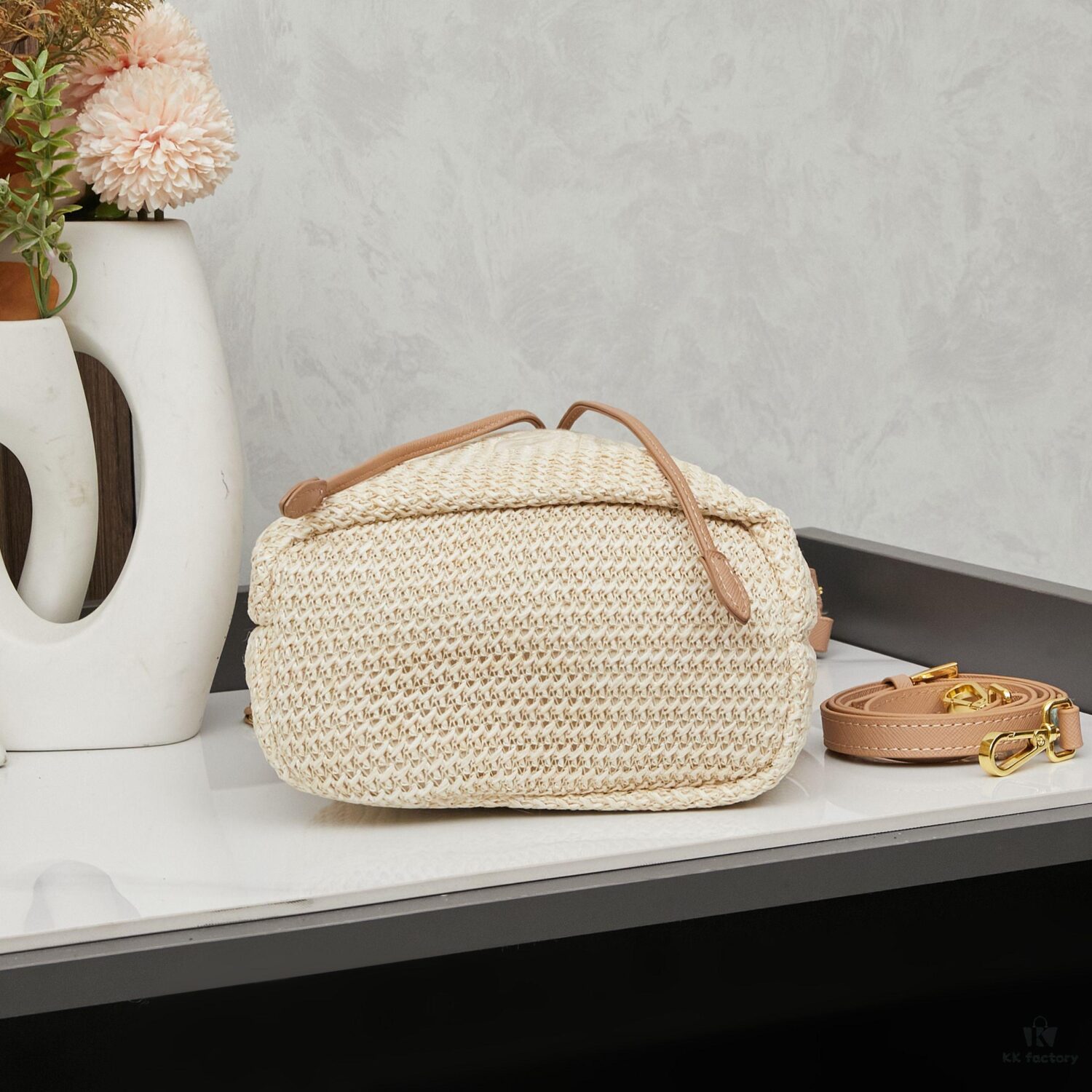 6930b3786e68136f4d9adae6 Prada Raffia Woven Bucket Bag with Box