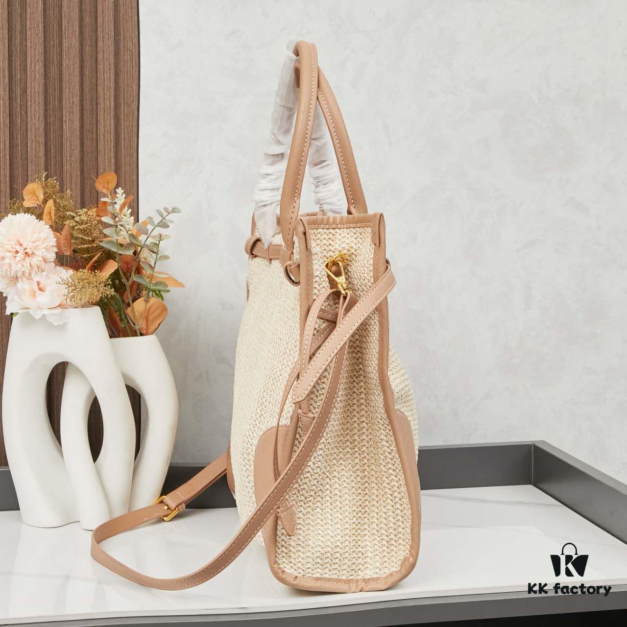 6930b3936e68136f4d9adb0c PRADA Summer It Bag – Woven Straw Tote with Italian Vegetable-Tanned Leather Trim, Size 38×30×12