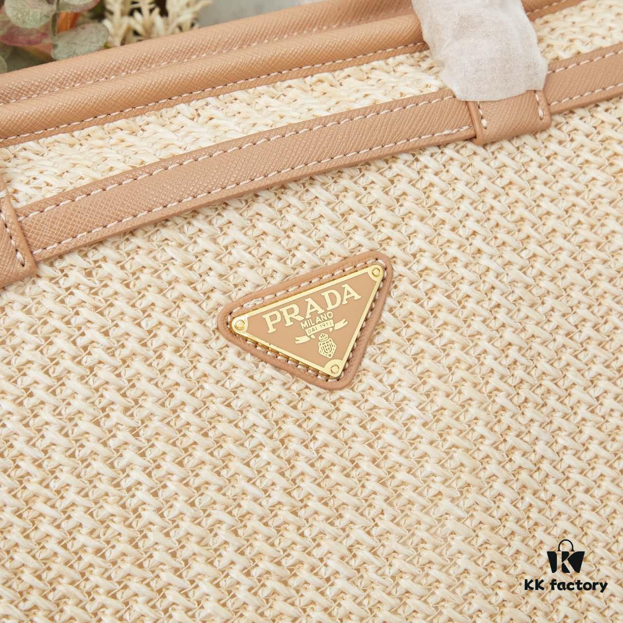 6930b3996e68136f4d9adb16 PRADA Summer It Bag – Woven Straw Tote with Italian Vegetable-Tanned Leather Trim, Size 38×30×12