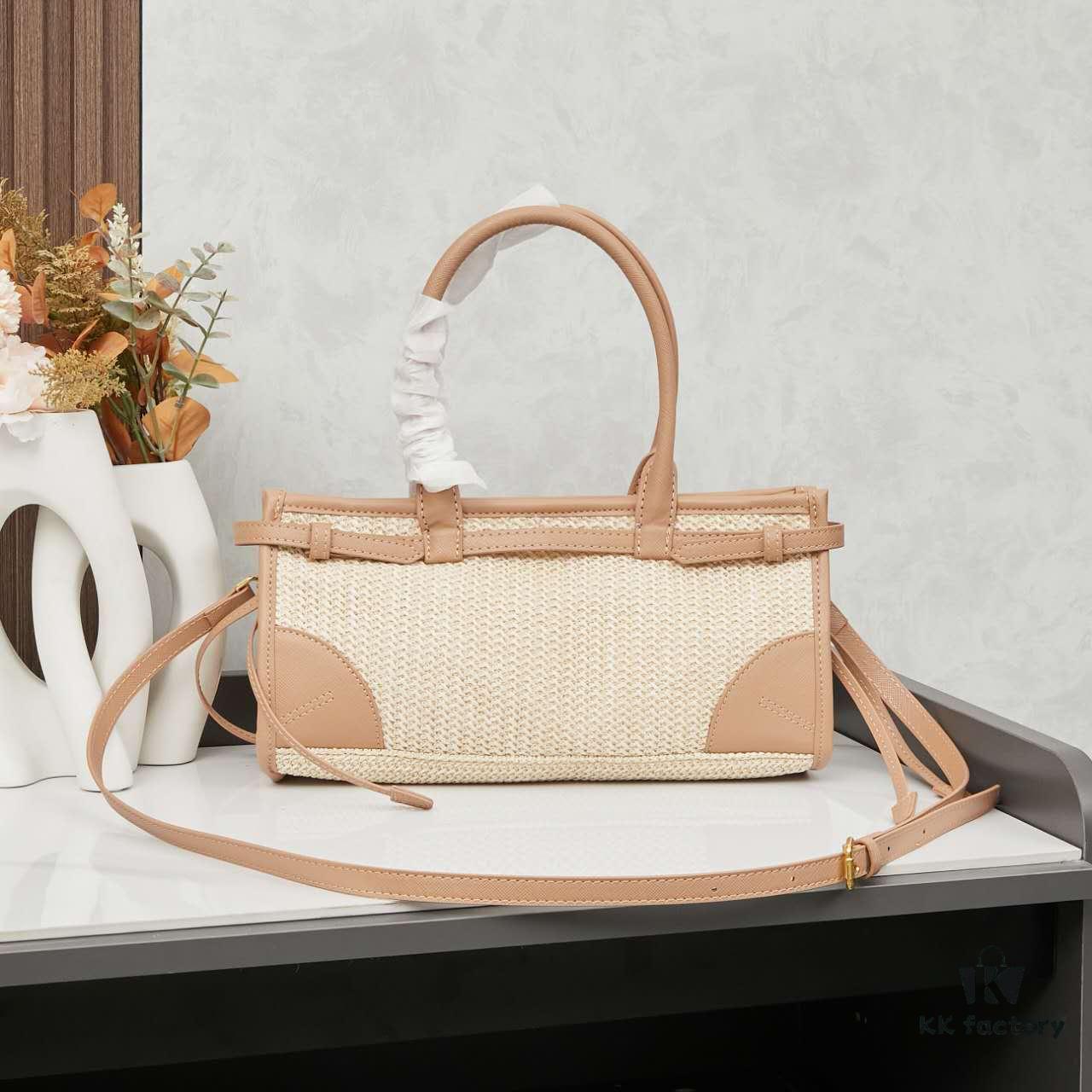 6930b39a6e68136f4d9adb19 PRADA Summer It Bag – Handwoven Rattan Tote with Italian Vegetable-Tanned Leather Trim, Size 32×15×11