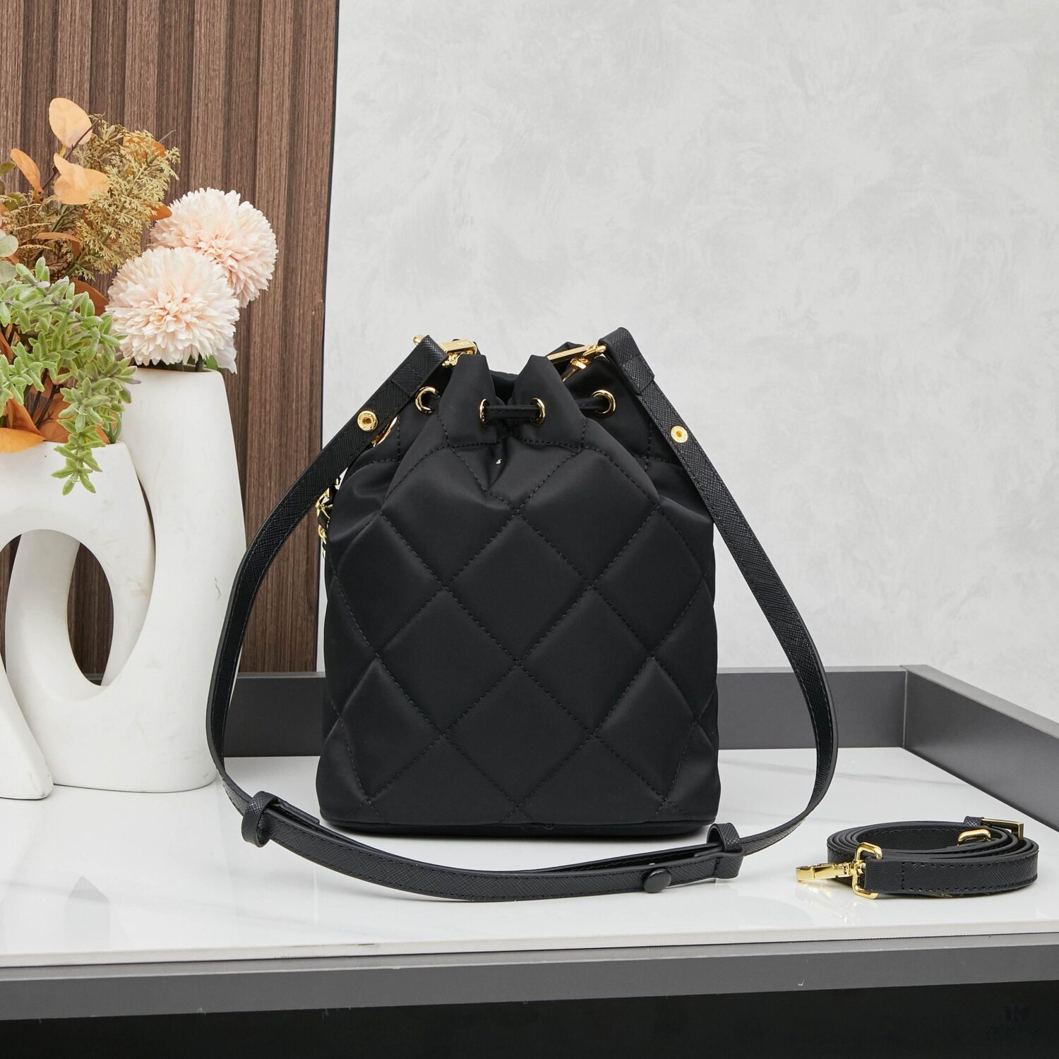 6930b3bf6e68136f4d9adb4a PRADA Mini Black and Gold Bucket Bag 🧚 So Elegant~