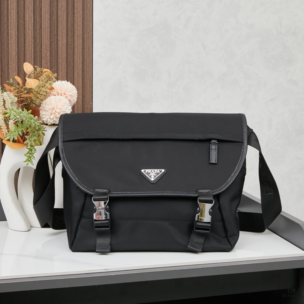 6930b3c96e68136f4d9adb57 Prada RE-NYLON Recycled Nylon and Saffiano Leather Shoulder Bag! Crossbody Messenger Bag, Unisex! Parachute Fabric with Crosshatch Calfskin, Zippered Pocket at Back, Additional Zippered Compartment on Flap! Two Snap Closures at Opening for Security and Practicality! Adjustable Shoulder Strap! Size 30 x 25 cm, Model 2387