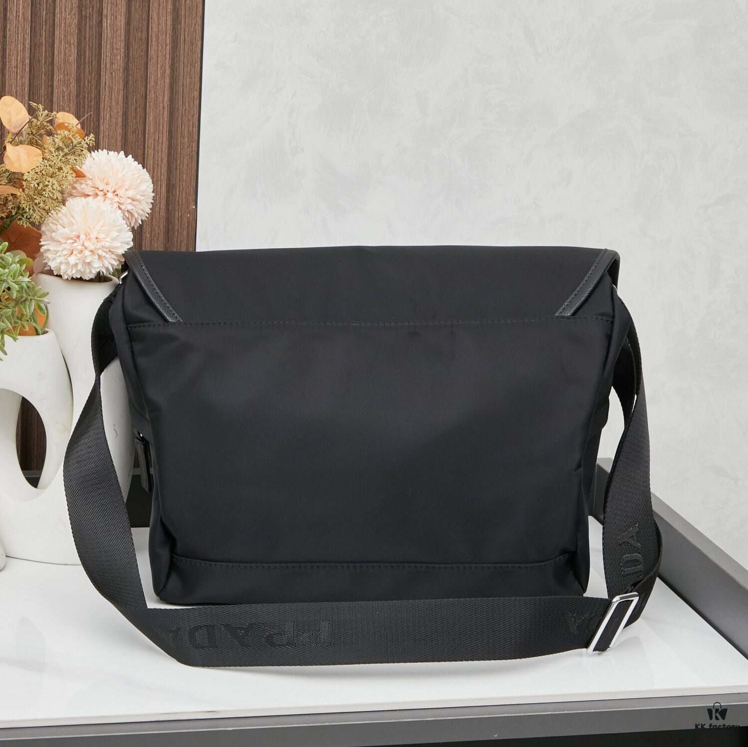 Prada RE-NYLON Recycled Nylon and Saffiano Leather Shoulder Bag! Crossbody Messenger Bag, Unisex! Parachute Fabric with Crosshatch Calfskin, Zippered Pocket at Back, Additional Zippered Compartment on Flap! Two Snap Closures at Opening for Security and Practicality! Adjustable Shoulder Strap! Size 30 x 25 cm, Model 2387