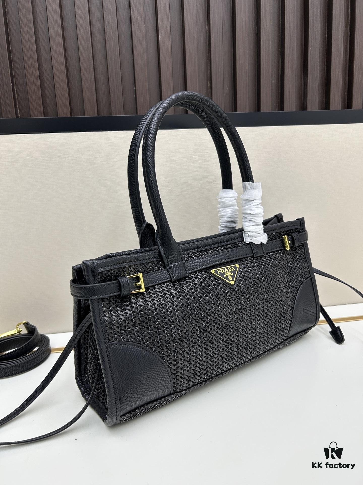 6930b40b6e68136f4d9adba9 PRADA Summer It Bag – Woven Rattan Tote with Leather Trim, 32✕15✕11 cm