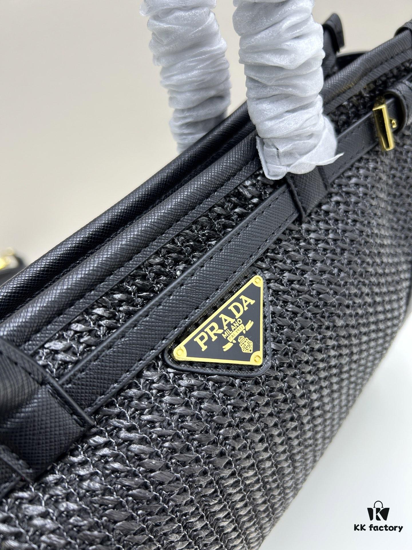 6930b40c6e68136f4d9adbab PRADA Summer It Bag – Woven Rattan Tote with Leather Trim, 32✕15✕11 cm