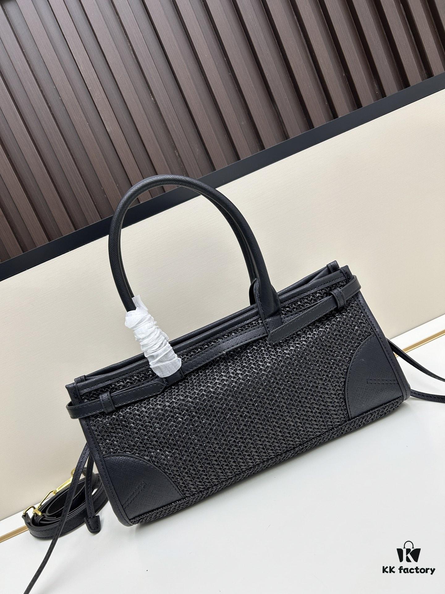 6930b40c6e68136f4d9adbac PRADA Summer It Bag – Woven Rattan Tote with Leather Trim, 32✕15✕11 cm