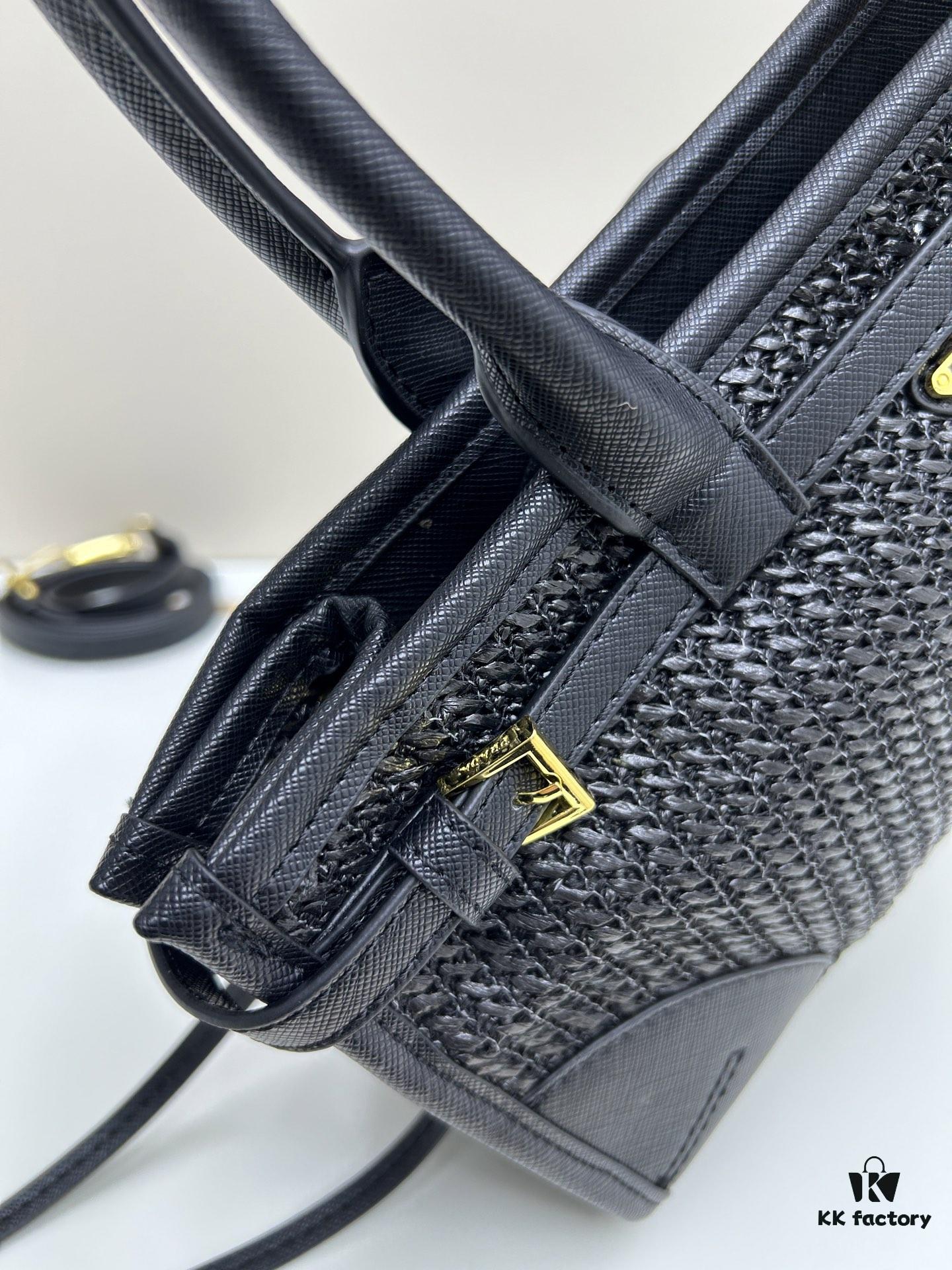 6930b40c6e68136f4d9adbad PRADA Summer It Bag – Woven Rattan Tote with Leather Trim, 32✕15✕11 cm