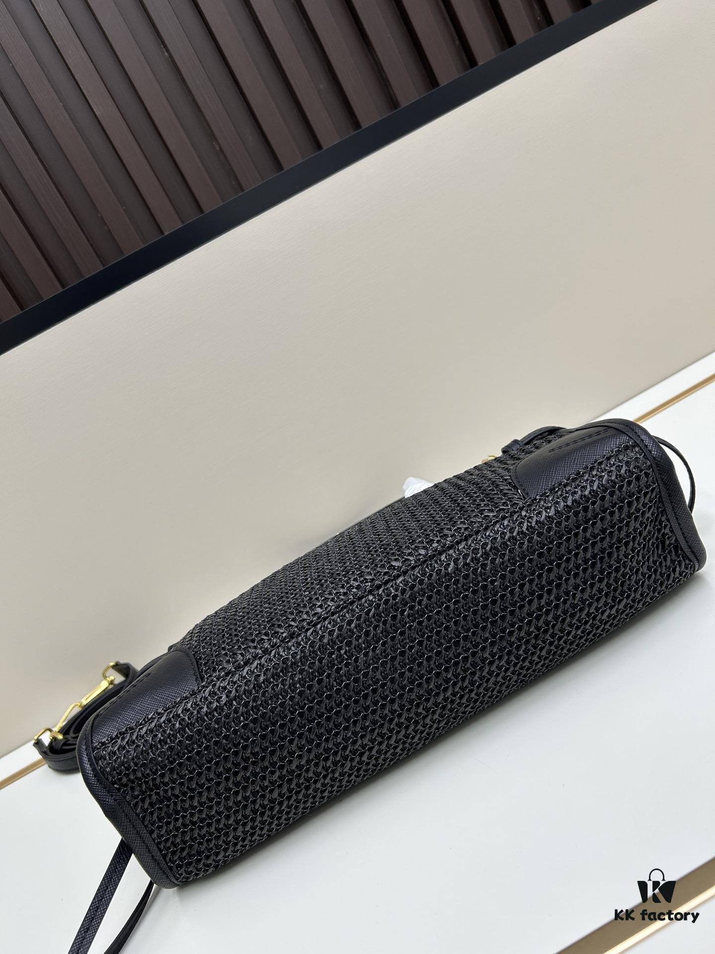 6930b40c6e68136f4d9adbae PRADA Summer It Bag – Woven Rattan Tote with Leather Trim, 32✕15✕11 cm