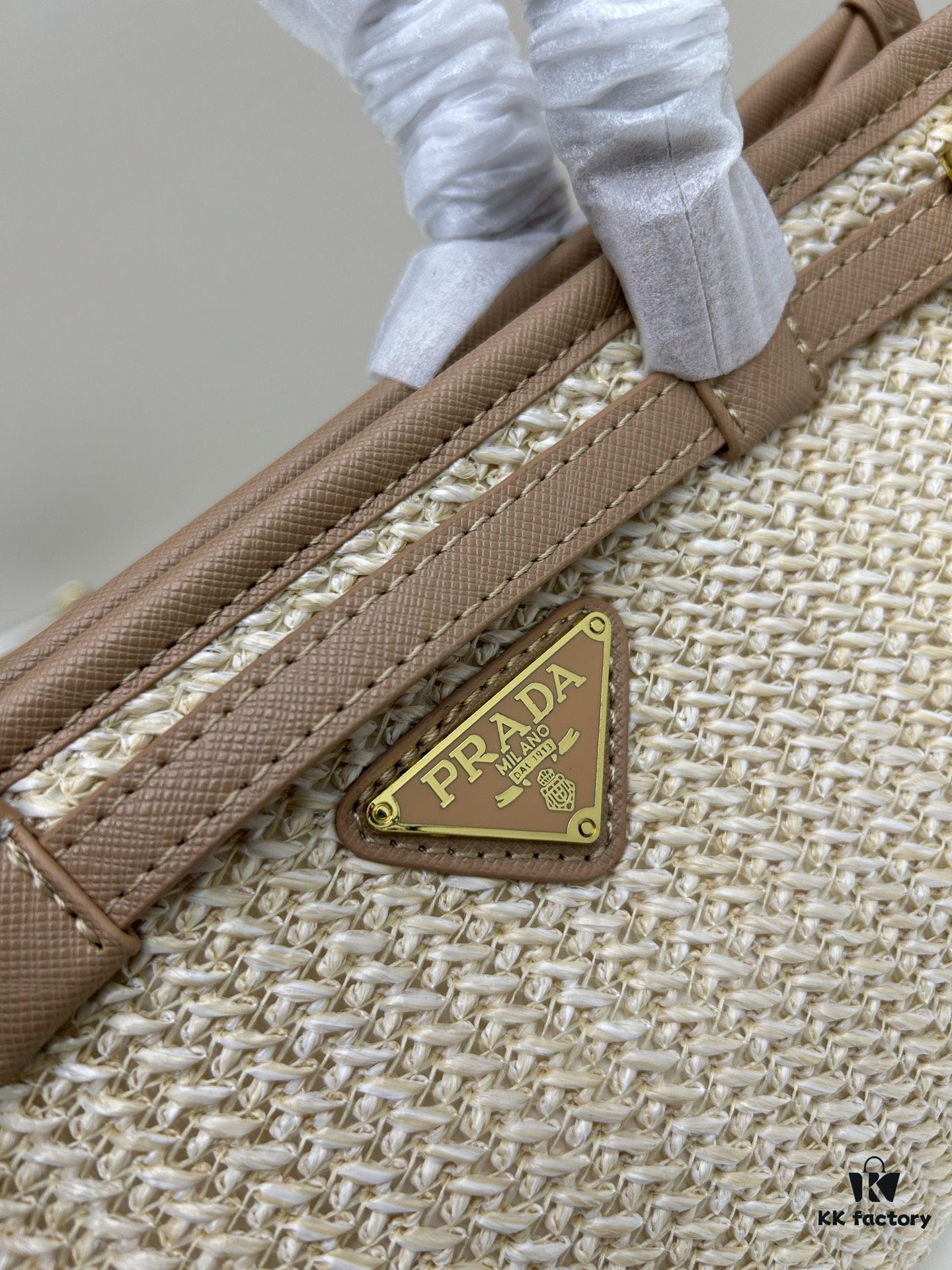 6930b4116e68136f4d9adbb3 PRADA Summer Woven Bag - Large Capacity Straw Tote with Italian Vegetable-Tanned Leather Trim, 32✕15✕11 cm