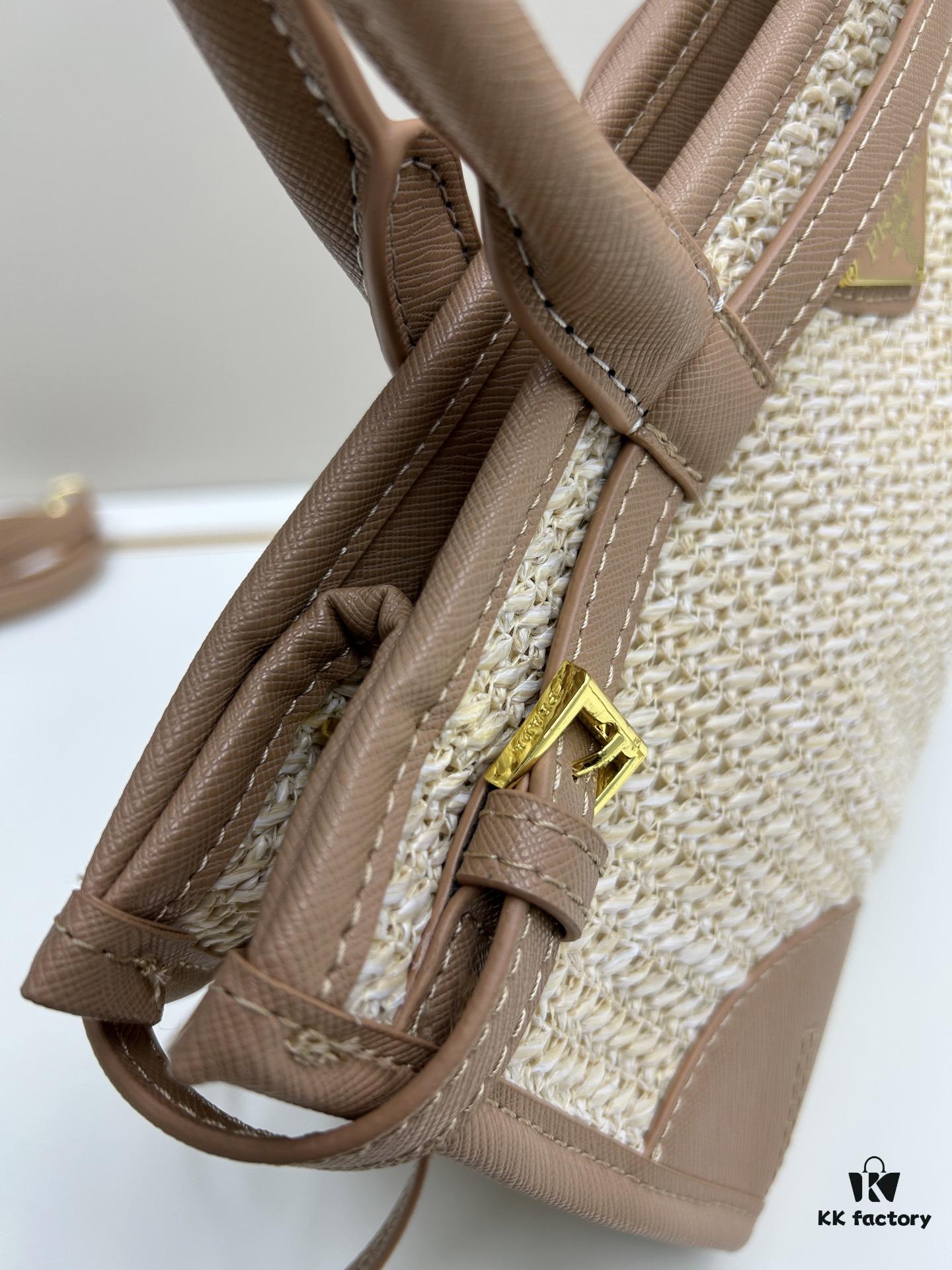 6930b4126e68136f4d9adbb5 PRADA Summer Woven Bag - Large Capacity Straw Tote with Italian Vegetable-Tanned Leather Trim, 32✕15✕11 cm