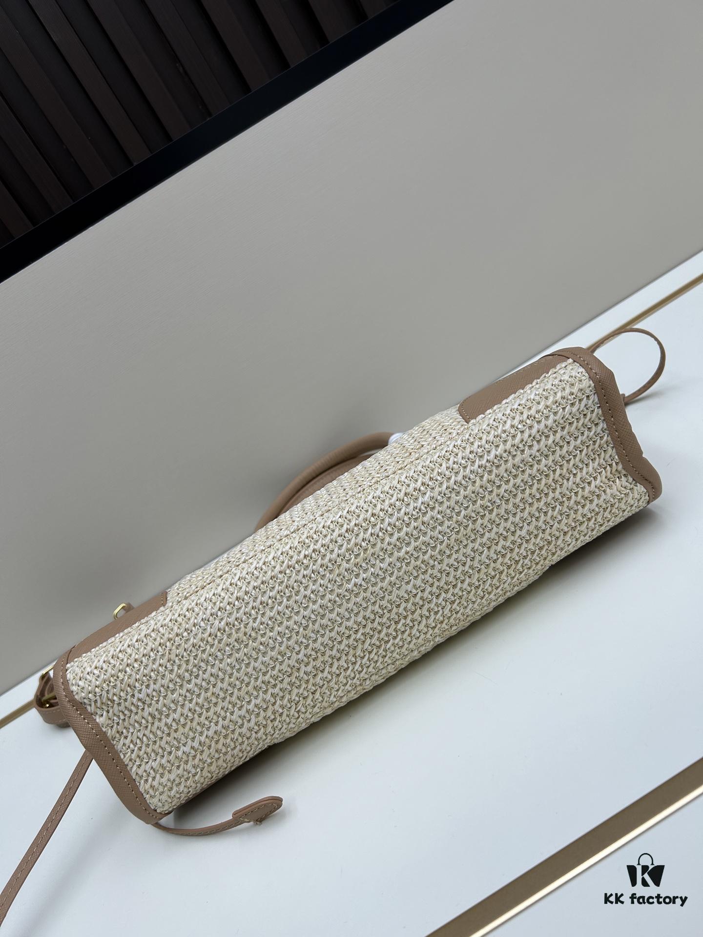 6930b4136e68136f4d9adbb6 PRADA Summer Woven Bag - Large Capacity Straw Tote with Italian Vegetable-Tanned Leather Trim, 32✕15✕11 cm