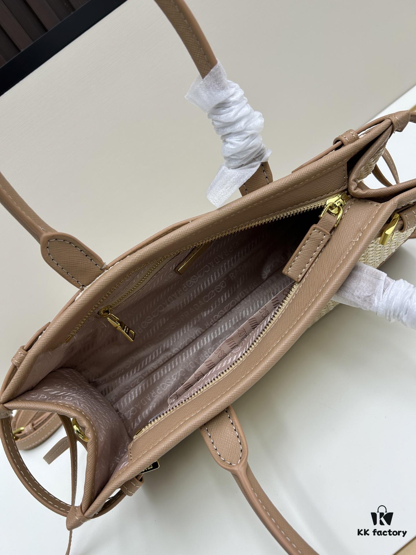 6930b4136e68136f4d9adbb7 PRADA Summer Woven Bag - Large Capacity Straw Tote with Italian Vegetable-Tanned Leather Trim, 32✕15✕11 cm