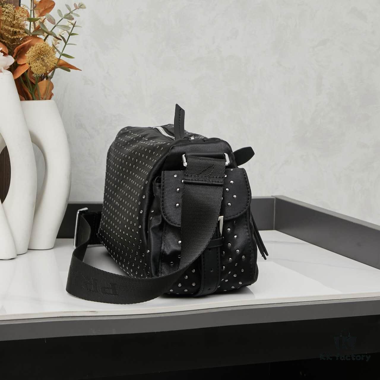 6930b41c6e68136f4d9adbca Prada Messenger Bag, Crossbody Shoulder Bag in Nylon with Studs, Size 26x16x10, Model 2508