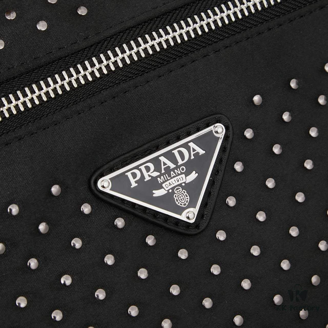 6930b41e6e68136f4d9adbcd Prada Messenger Bag, Crossbody Shoulder Bag in Nylon with Studs, Size 26x16x10, Model 2508