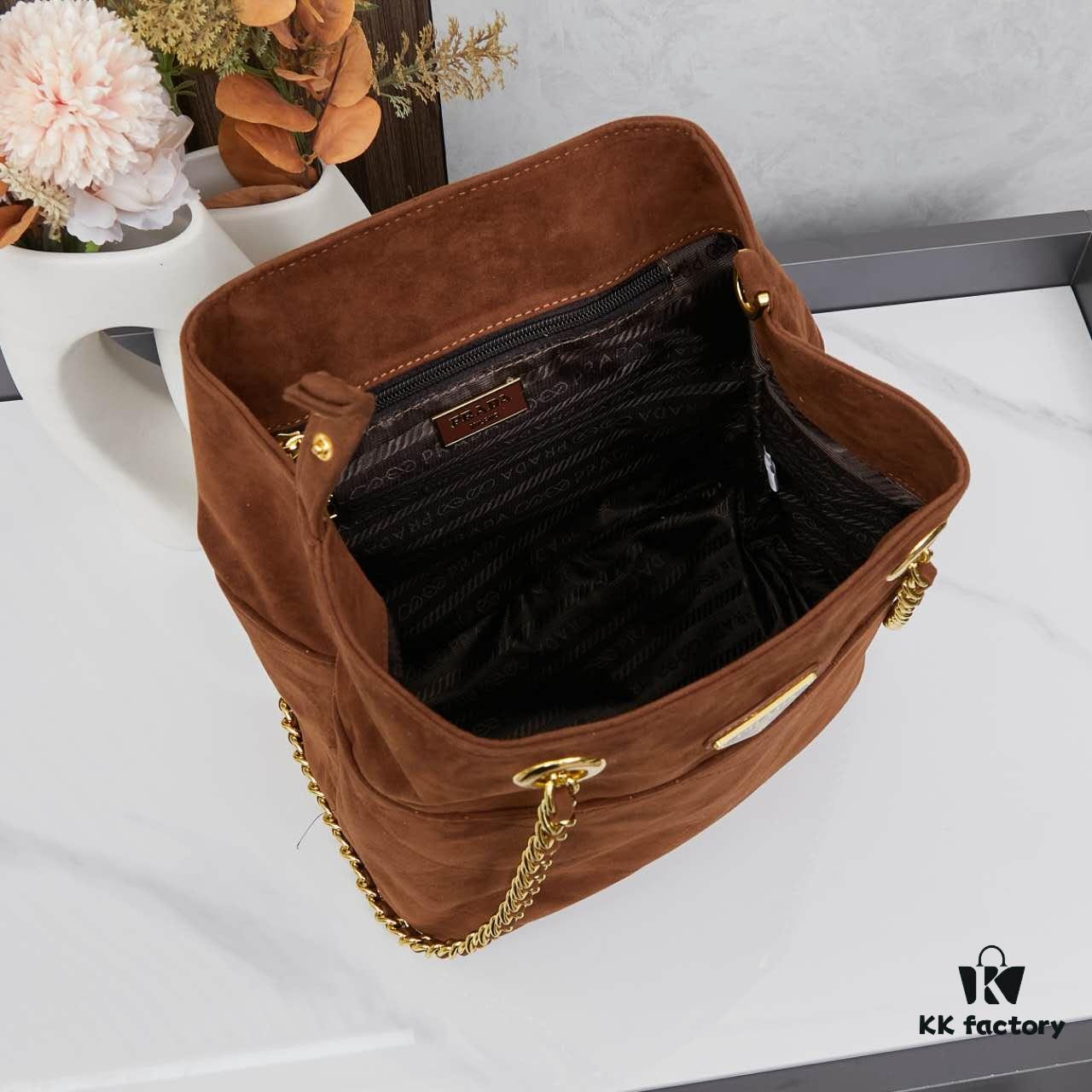 6930b4686e68136f4d9adc61 Vintage Prada Suede Crossbody Bag with Chain – A Timeless 'Baozi' Design