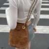6930b4746e68136f4d9adc7a Vintage Prada Suede Crossbody Bag with Chain – A Timeless 'Baozi' Design, Opens as a Long-Chain Tote