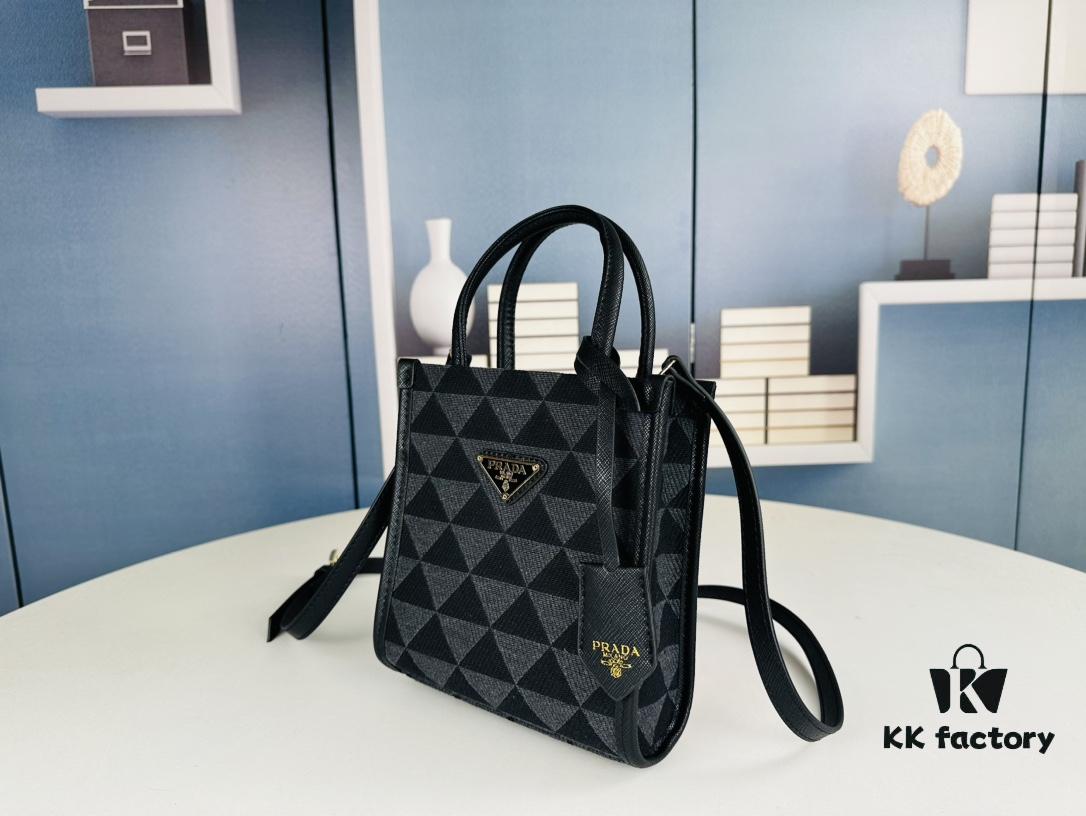 6930b5196e68136f4d9addc2 New Small Size Prada Embroidered Fabric Tote Bag in Box (with Long Strap)