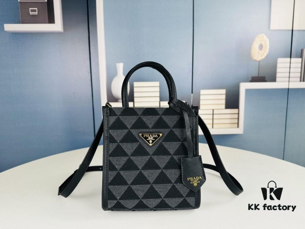 6930b5196e68136f4d9addc3 New Small Size Prada Embroidered Fabric Tote Bag in Box (with Long Strap)