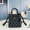 6930b5196e68136f4d9addc3 New Small Size Prada Embroidered Fabric Tote Bag in Box (with Long Strap)