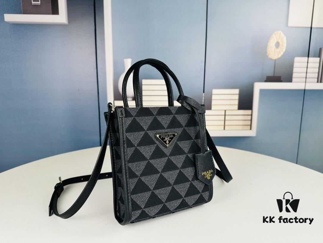 6930b5196e68136f4d9addc5 New Small Size Prada Embroidered Fabric Tote Bag in Box (with Long Strap)