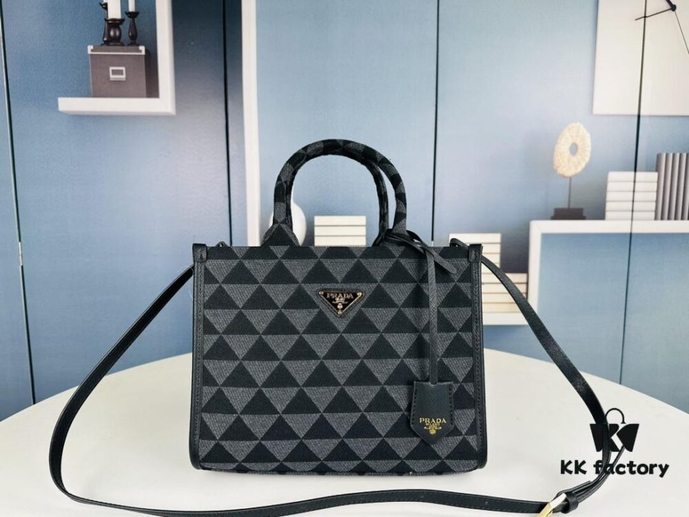 New Medium Prada Embroidered Fabric Tote Bag (with Long Strap)