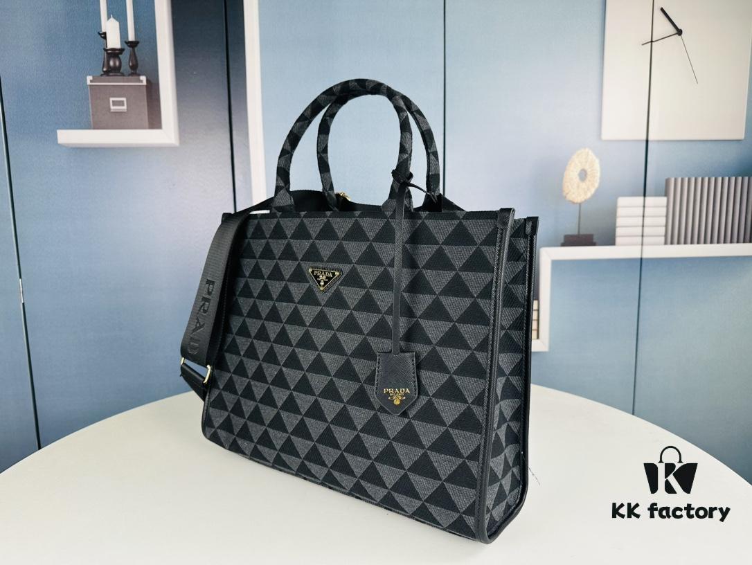 6930b5216e68136f4d9addd6 New Large Size Prada Embroidered Fabric Tote Bag (With Long Shoulder Strap)