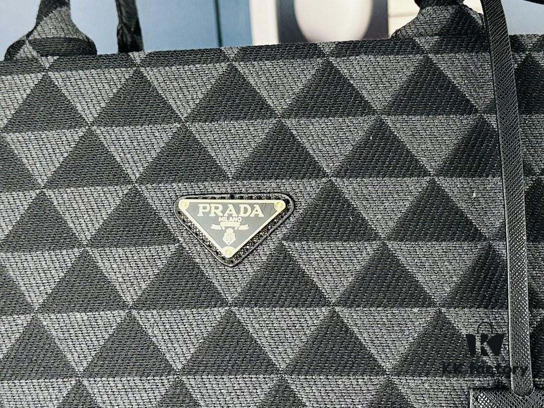 6930b5236e68136f4d9adddb New Large Size Prada Embroidered Fabric Tote Bag (With Long Shoulder Strap)