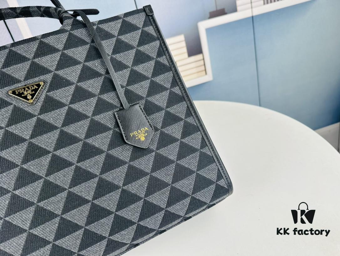 6930b5246e68136f4d9adddc New Large Size Prada Embroidered Fabric Tote Bag (With Long Shoulder Strap)