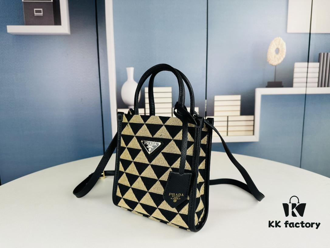 6930b5256e68136f4d9adddf New Small Size Prada Embroidered Fabric Tote Bag in Box (with Long Strap)