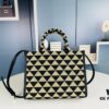 6930b52b6e68136f4d9adde9 New Medium Prada Embroidered Fabric Tote Bag with Long Shoulder Strap