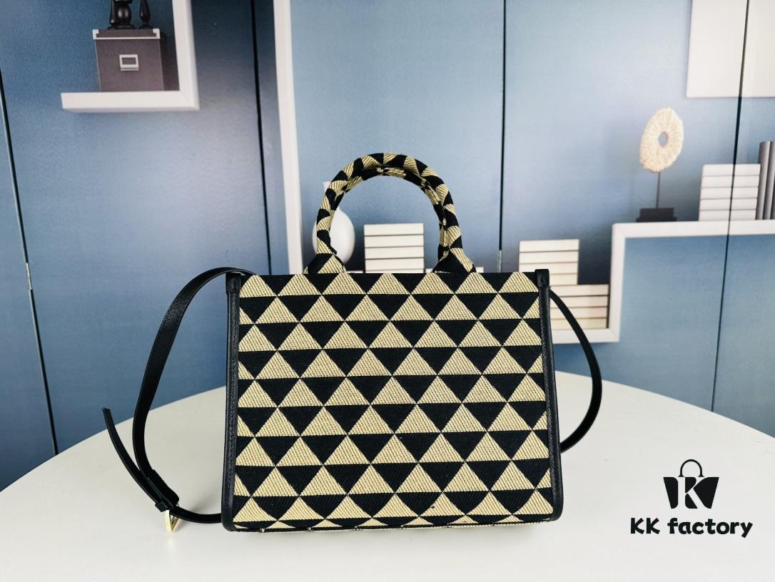 6930b52b6e68136f4d9adde9 New Medium Prada Embroidered Fabric Tote Bag with Long Shoulder Strap