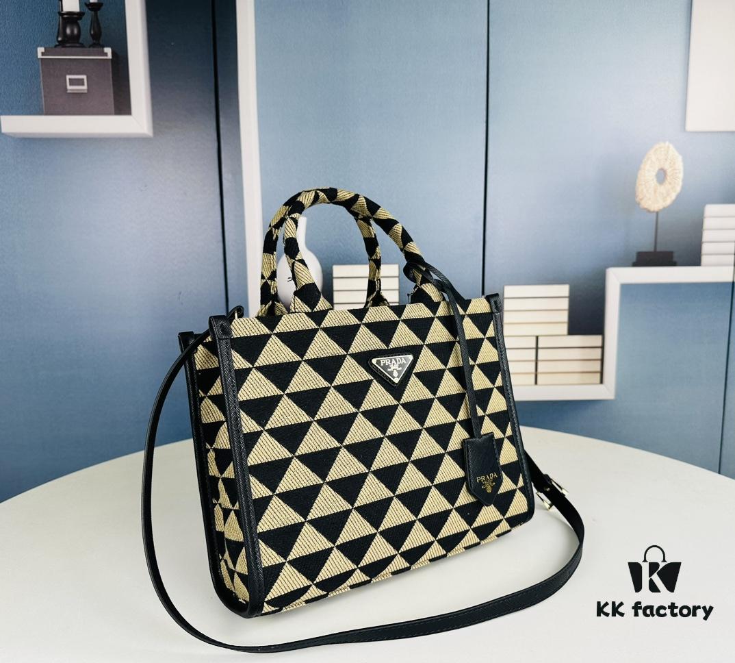 6930b52b6e68136f4d9addea New Medium Prada Embroidered Fabric Tote Bag with Long Shoulder Strap