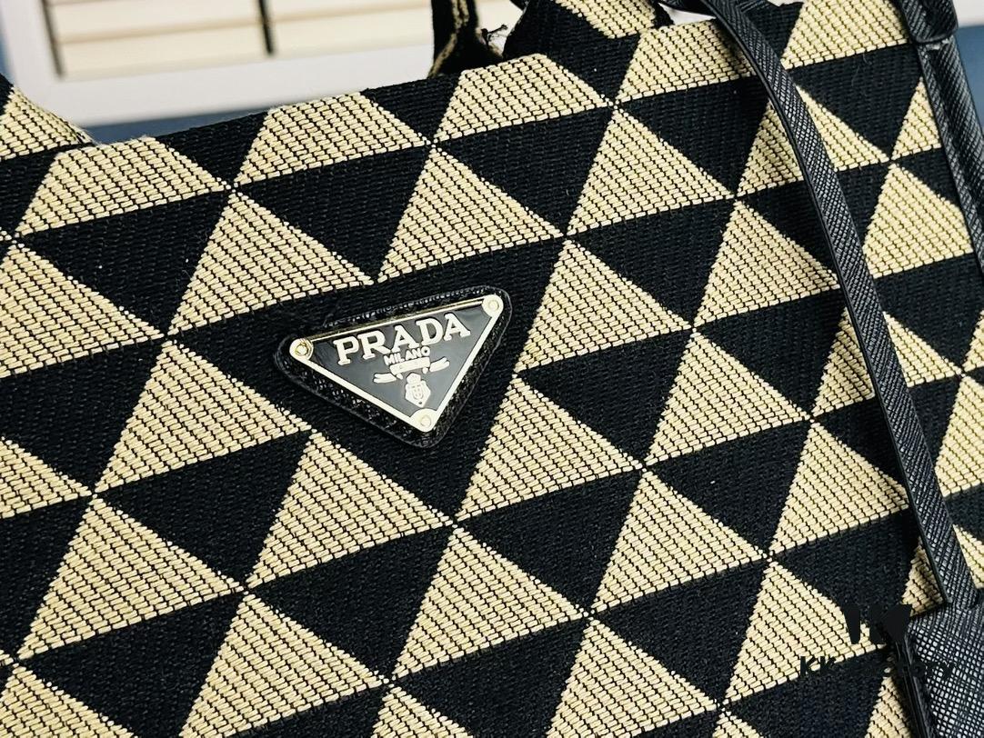 6930b52c6e68136f4d9added New Medium Prada Embroidered Fabric Tote Bag with Long Shoulder Strap