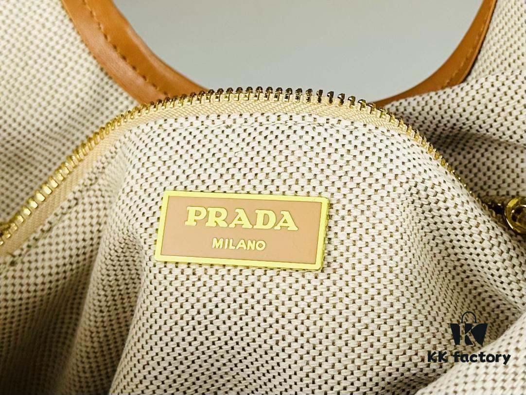 6930b5366e68136f4d9ade01 Small Prada New Linen-blend Leather Trim Tote Bag