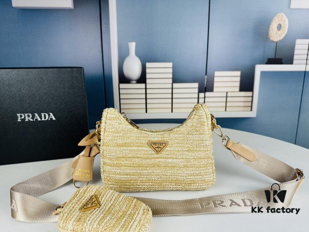 6930b5486e68136f4d9ade29 Small Size Prada Hobo Combo Raffia Woven Limited Edition Three-in-One Beach Bag with Box